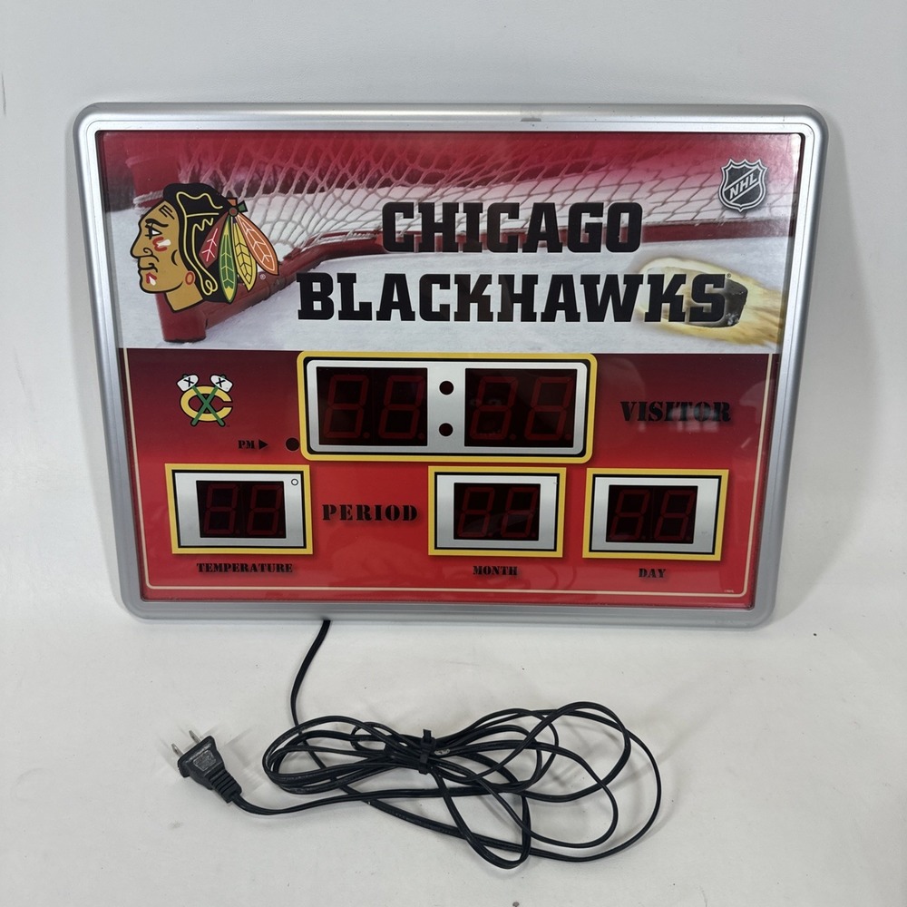 NHL Chicago Blackhawks Scoreboard Wall Clock LED Digital Time Temp Date Tested